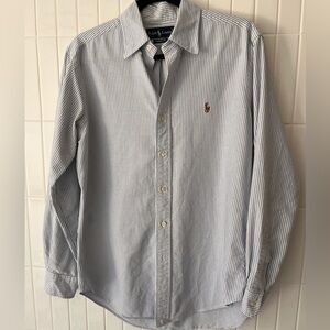 Ralph Lauren Blue White Stripe Oversized Button Down Classic Fit Shirt
